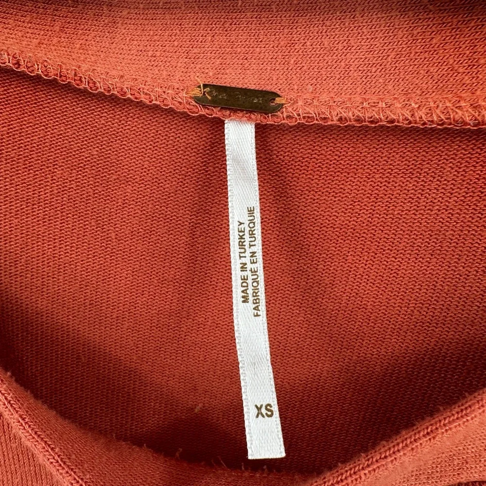 Free People Smocked Balloon Sleeve Square Neck‎ Crop Top Rust Orange XS Earthy